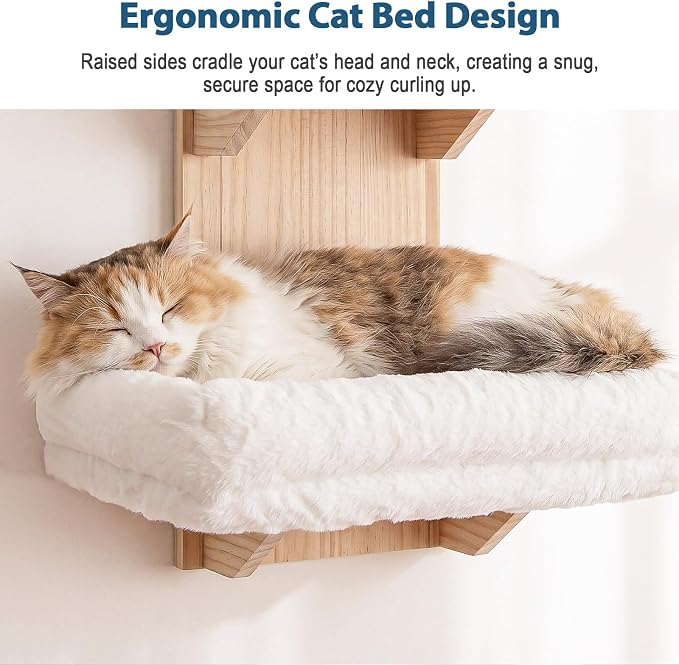 Cat Wall Shelves, 2 Platform Cats Walls Furniture, Tree Shape Kitten Floating Shelf with Soft Cushion Perch, Solid Pine Wood, Suitable for Climb, Play, Nap - Image 4