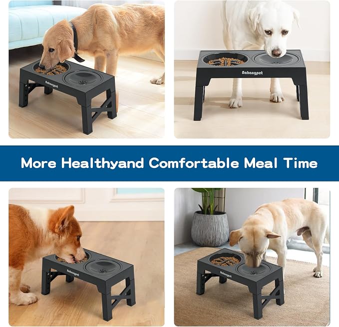 3-in-1 Elevated Slow Feeder Dog Bowls for Food and Water, 5 Heights Adjustable Raised Dog Bowls, Non-Slip, No Spill, for Small Medium Large Dogs and Cats(Grey) - Image 5
