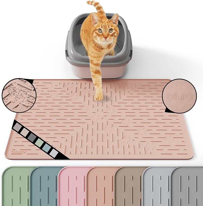 Cat Litter Mat, 23.5x16 Silicone Trapping Mat Coral | for Kitty Litter Box, Easy Clean, BPA Free Rubber, Center Litter Collection, Easy Pour-Back, Waterproof, Odor-Resistant by OHMO