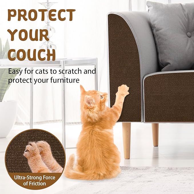 LSGCQ Cat Scratch Mat Self Adhesive Cat Scratch Furniture Protector | Self Adhesive Cat Scratching Mat Replacement for Cat Tree Post Couch Wall Furniture Protector (39.3" x 15.8", Brown) - Image 4