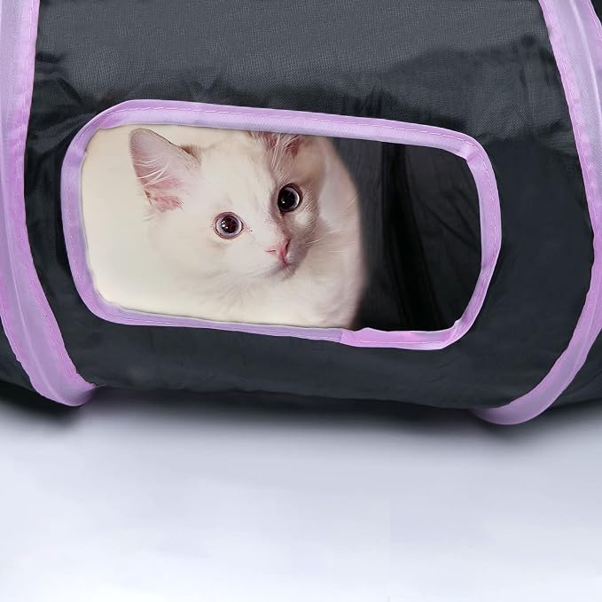 Sheldamy Cat Tunnel, S-2-Way Cat Tunnels for Indoor Cats, Collapsible Cat Play Tunnel, Interactive Toy Maze Cat House with 1 Play Ball for Cats, Puppy, Kitty, Kitten, Rabbit (Pink & Black) - Image 6