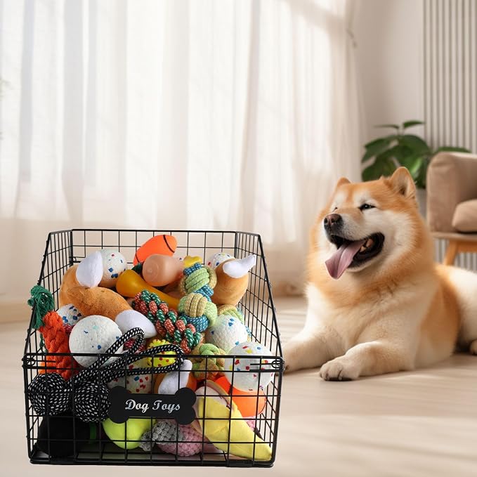 Geyecete dog toy basket Pet wire folding dog toy bin Trapezoid dog toy box Dog Toys Storage Toy box for dogs Chew-Proof Dog Food Toy Storage Container - Image 6