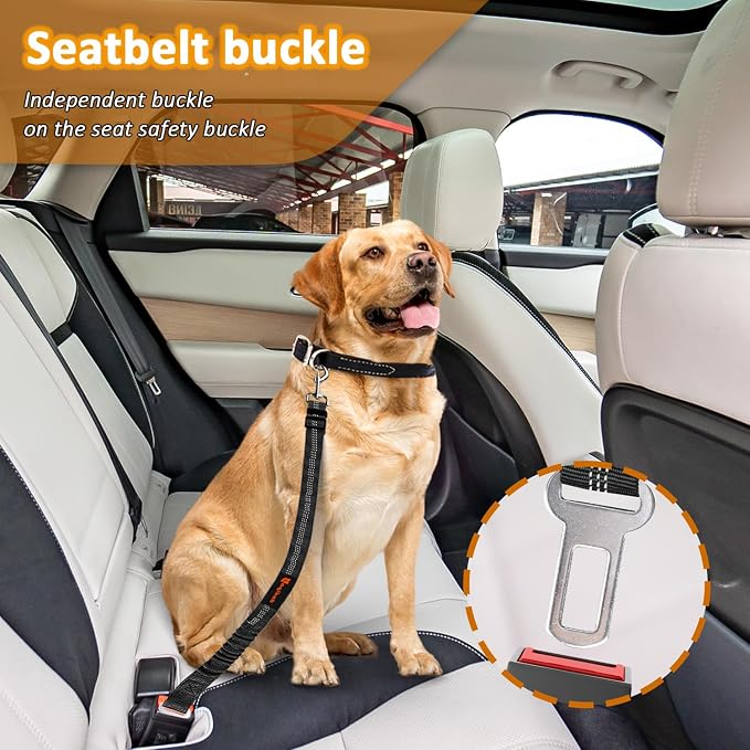 Laqibak Removable Dog Seat Belt Harness for Car, 3 in 1 Pet Seatbelt Leash | Retractable Headrest-Mounted,Restraint & Adjustable Reflective Bungee Dog Seatbelt Tether,Black - Image 3