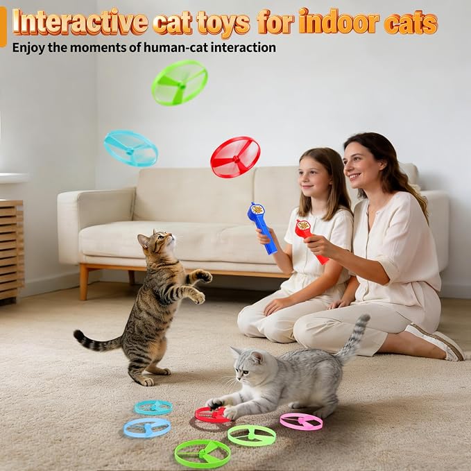 BABORUI Cat Toy Disc Launcher, Rechargeable Interactive Cat Fetch Toy Launcher with 8 Flying Discs, Flying Enrichment Toys for Indoor Bored Kittens & Adult Cats (Red-1) - Image 7