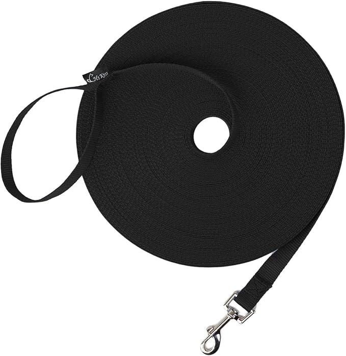 Hi Kiss Dog/Puppy Obedience Recall Training Agility Lead - 15ft 20ft 30ft 50ft 100ft Leash Great for Training, Play, Camping, or Backyard Black by HiKiss