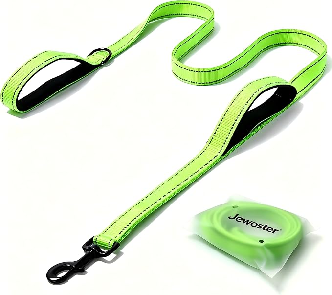 Heavy Duty Dog Leash - 2 Handles by Padded Traffic Handle for Extra Control, 6foot Long - Perfect for Medium to Large Dogs (6 ft, Bright Green) by JEWOSTER