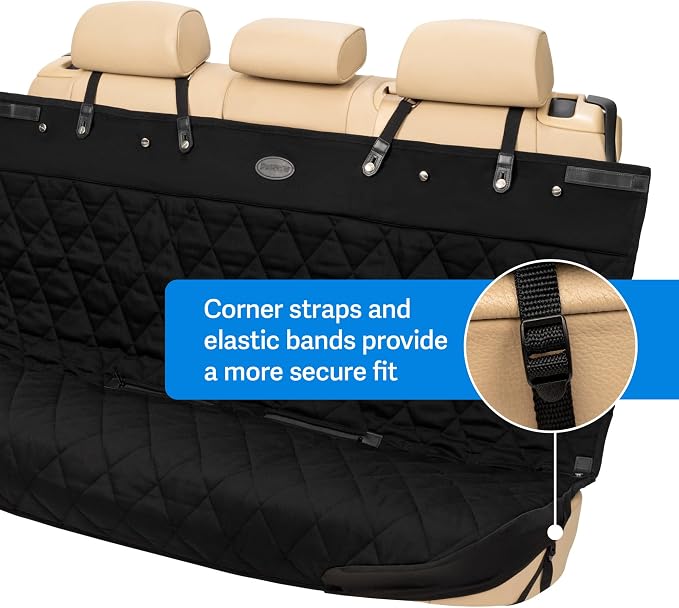 PetSafe Happy Ride Quilted Dog Car Seat Cover, Bench, Black | Seat Cover for Back Seat, Scratch-Resistant, Adjustable Straps and Elastic Panels, Machine Washable, Seatbelt Access Zippers - Image 4