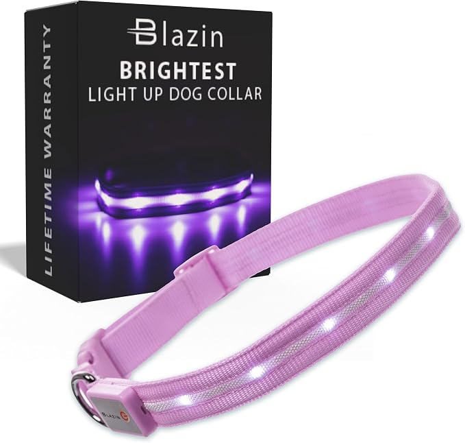 Blazin Light Up Dog Collar - The Original LED Dog Collar - USB Rechargeable - Waterproof - 1,000 Feet of Visibility - Dog Collar Light for Small, Medium, Large Dogs - USA Brand by Blazin