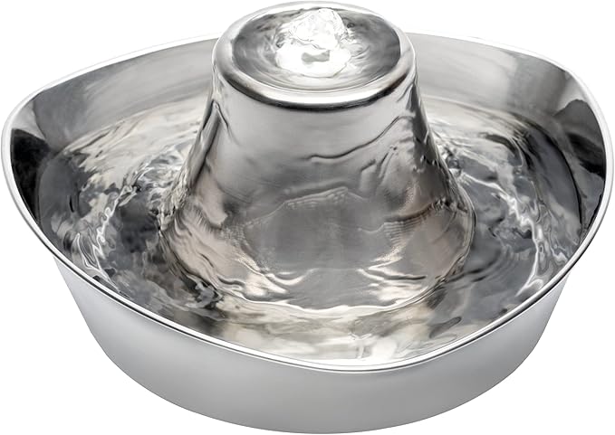 PetSafe Seaside Stainless Cat & Dog Fountain, 60 oz, 2 Filters & Pump | 60 Oz Capacity, 360-Degree Flow, Triple-Filter with 2.5x More Activated Carbon, Scratch/Rust-Resistant Stainless Steel by PetSafe