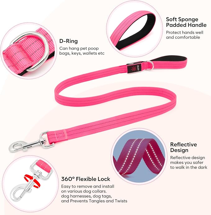 LED Dog Leash, 4 Ft Light Up Dog Leash USB Rechargeable Waterproof, Nylon Reflective Leashes with Padded Handle, Safety Glow in The Dark Walking Lead for Large Medium Small Pets(Pink) - Image 7