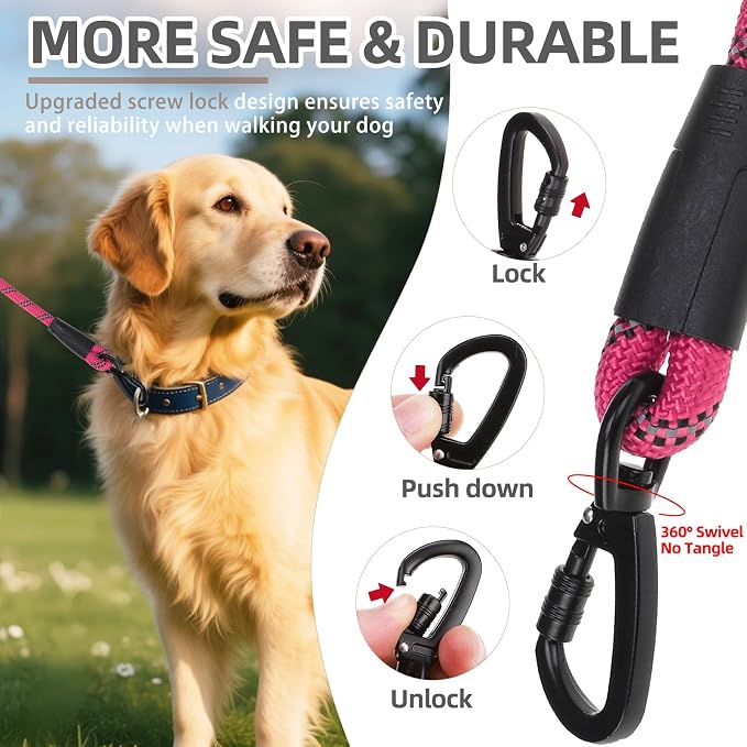 PUPTECK Reflective Short Dog Leashes 3 Pack for Walking and Training | Heavy Duty Clip with Soft Padded Handle for Medium Large Dogs Traffic Control - Image 4