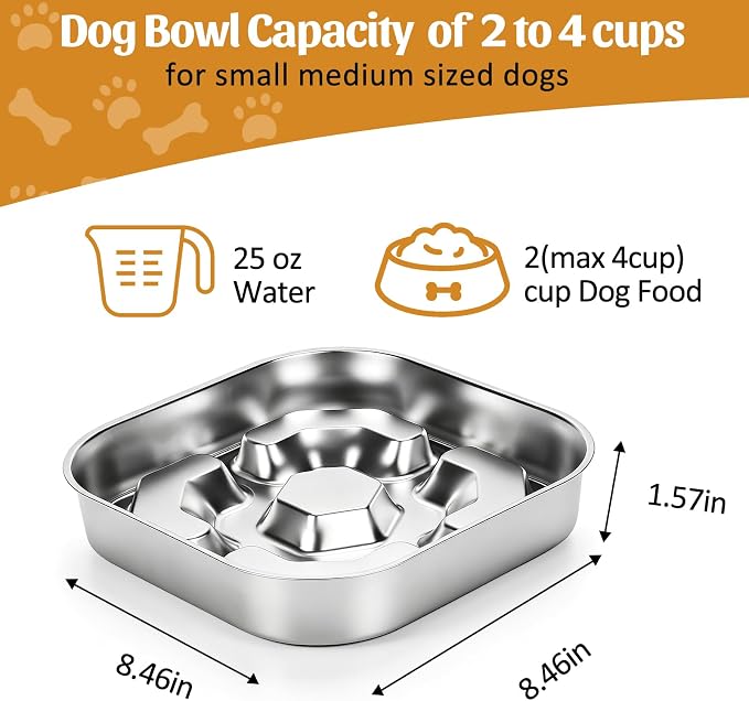 Stainless Steel Slow Feeder Dog Bowls with Non-Slip Rubber Base | Dog Slow Feeder Bowl, 2 Cups Anti-Choking Double-Sided Metal Puzzle Feeder for Small Medium Large Dogs to Slow Down Eating - Image 7