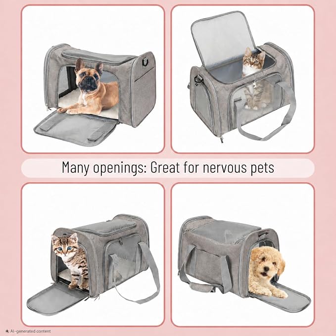Mr. Pen- Pet Carrier, 17.5" x 11.2" x 11.5", Medium Size, Gray | Portable Travel Carrier for Small Pets, Cats & Small Dogs, Breathable Mesh, Safety Inner Leash - Image 7