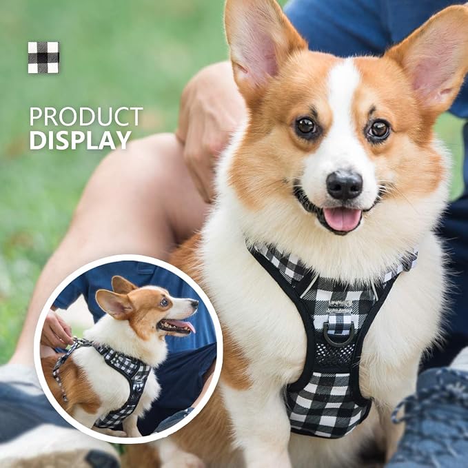 PoyPet Plaid Dog Harness Large, No Pull Vest with Front Clip & Neck Buckle | Padded Handle, Reflective, No Choke, Lockable, 2 Leash Rings, Full Adjustable, for Training Walking, XL, Grid - Image 6