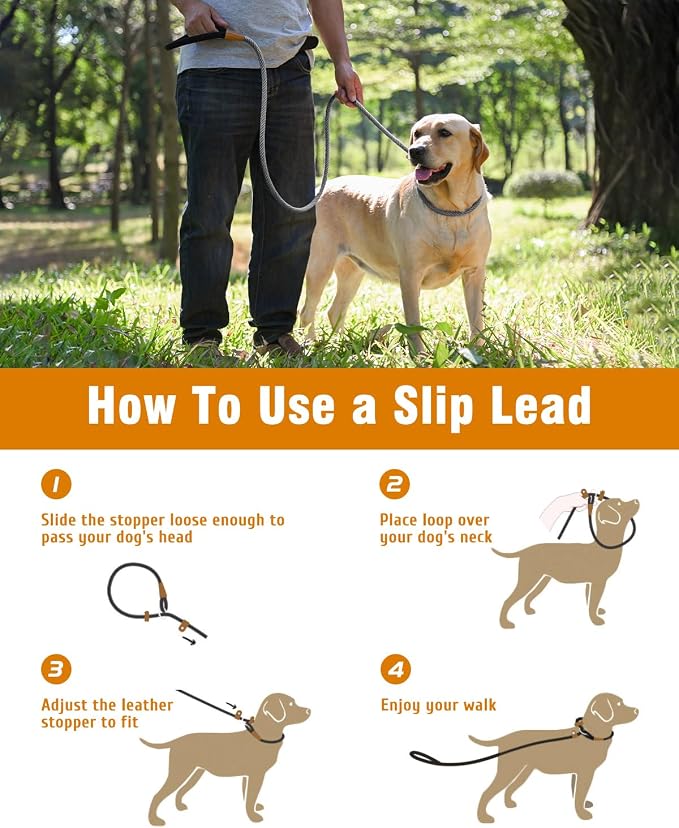 Dog Leash Slip Lead Braided Rope Pet Training Loop Leashes 5ft 6ft 8ft | Lynxking Strong Heavy Duty 1/2" 3/8", Durable Padded Handle No Pull Basic Training Nylon Lead,Small Medium Large Dogs Puppy - Image 5