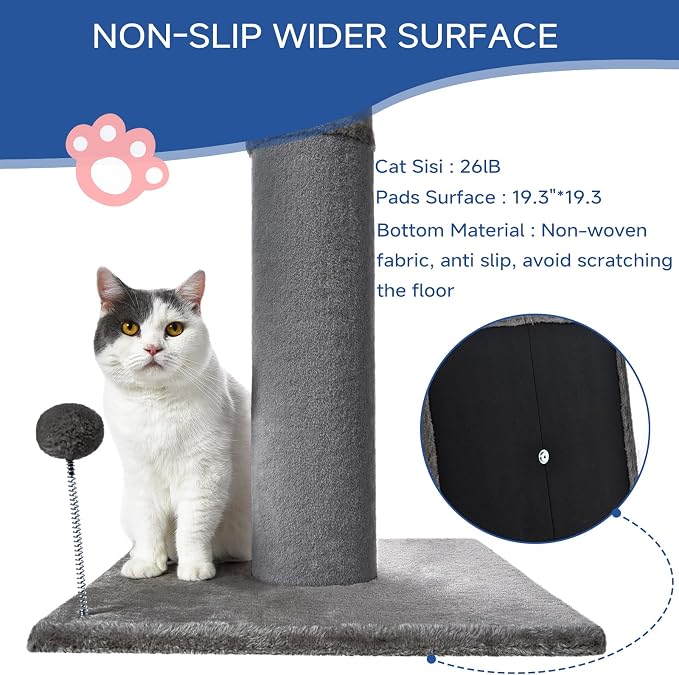 Cat Craft 41" Tall Short Plush Cat Scratching Post for Indoor Cats, Gray | Short Plush Fabric, Stable Wide Base, Replaceable Hanging Ball, Full Stretch Design - Image 4