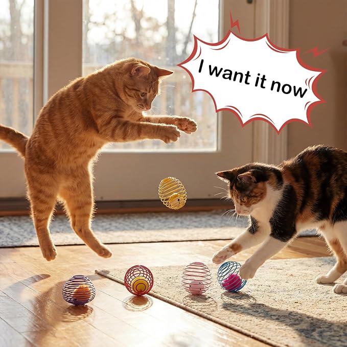 Jecery 5 Pcs Cat Toys Spring,Mouse and Bell,Multicolor | Interactive Metal Cat Toy, Stretchable Rolling Ball, for Indoor Cats, Colorful Playful Coils, Kitten Pet Supplies - Image 5