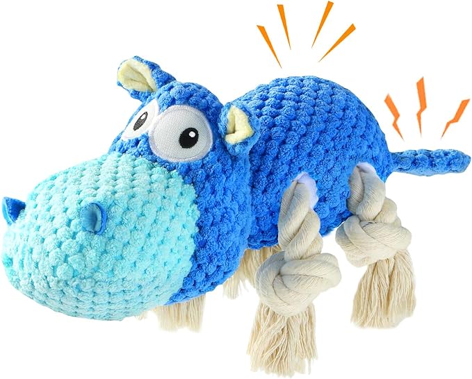 TOOPTATE Hippo Squeaky Dog Toy, Blue, Large | Cute Plush Design, Rope Legs for Tugging, Helps Keep Dogs Busy, Suitable for Small, Medium, and Large Dogs by TOOPTATE