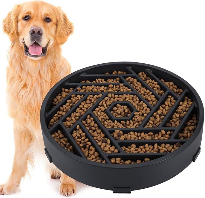 TOBYTO Slow Feeder Dog Bowls Large Medium Breed,Anti-Choking Slow Eating Dog Food Bowl,Non Slip Pet Slower Food Feeding Bowls Large Puzzle Slow Feeder Bloat Stop Maze Dog Dishes,Black by TOBYTO