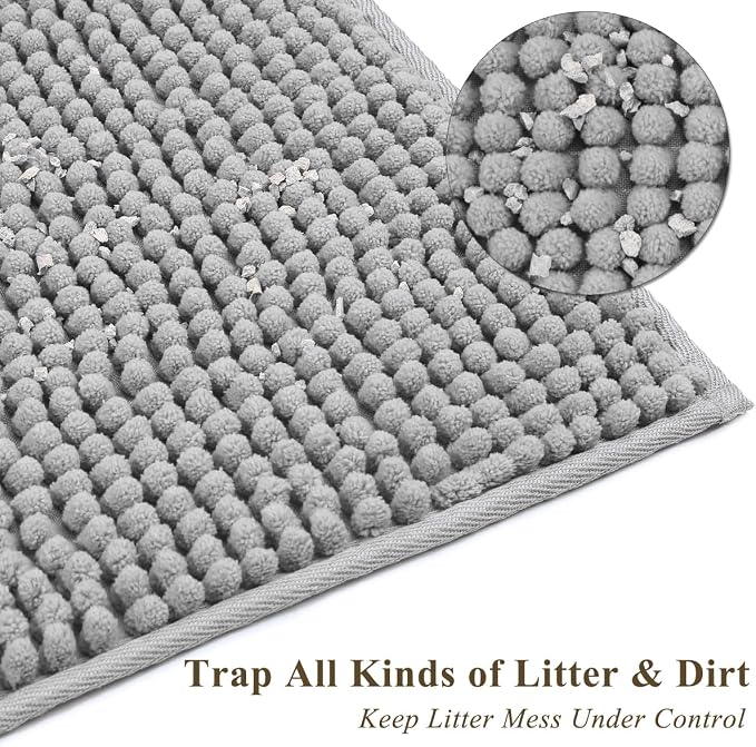 VIVAGLORY Cat Litter Mat Softgrip Litter Trapping Mat, 35"× 25", Grey | Litterbox Rug Box Catcher for Indoor & Floor, Easy Clean Washable Less-Mess Waterproof for Cat - Image 2