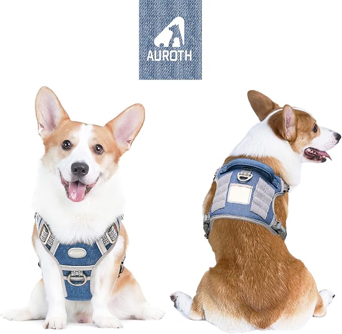 AUROTH Tactical Dog Harness for Small Medium Large Dogs No Pull Adjustable Pet Harness Reflective K9 Working Training Easy Control Pet Vest Military Service Dog Harnesses (M, Denim Blue) | Heavy Duty with Handle, Breathable Padded, Reflective, Military... - Image 2