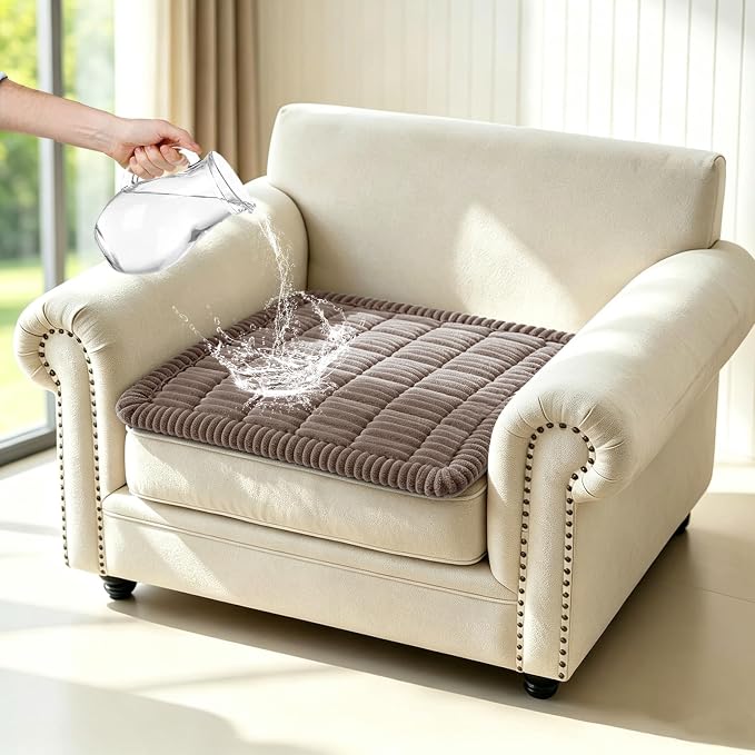 Leakproof Couch Cover for Dogs, Non Slip Washable Sofa Protector | Stain-Resistant Window Seat Cushions Chair Mat Car Seat Cover for Kids Pets (Khaki 21.6" x 21.6") by Wnote