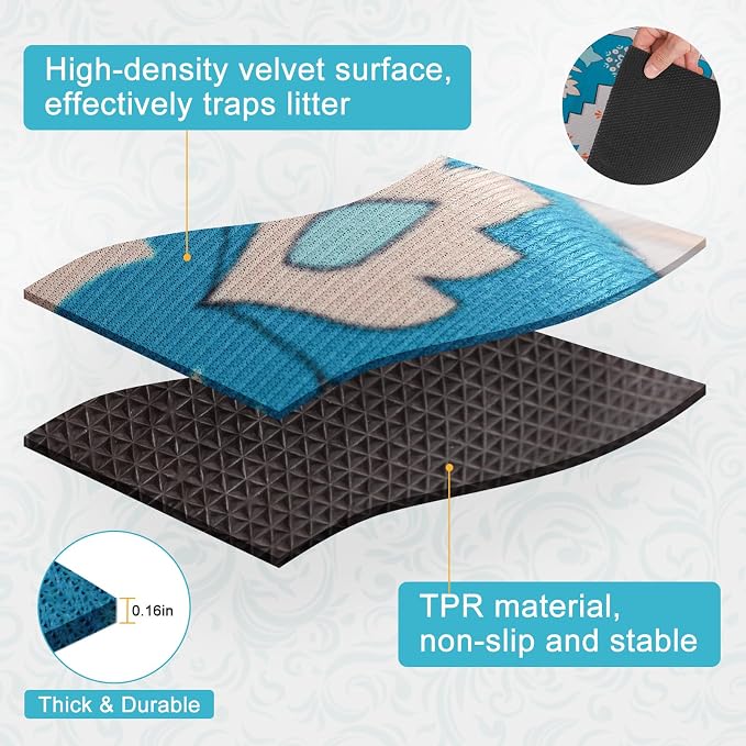 BEAUTYZOO Cat Litter Box Mat,28"x 36" Large Litter Trapping Mat, Waterproof | Non-Slip Litter Mats for Floor Scatter Control,Absorbent Urine-Proof,Soft on Paws & Easy to Clean,Indoor Cats Toilet Training - Image 6