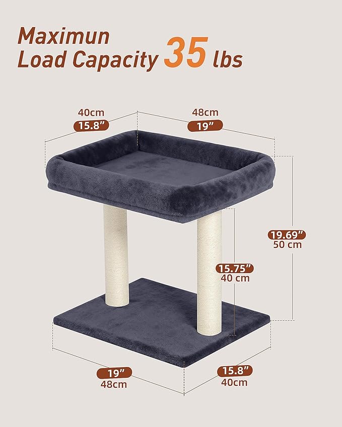 19" Small Cat Tree with Scratching Post for Indoor Cats with Perch | Dark Gray, Removable 19"×15.8" Perch Bed, Dual Natural Sisal Scratcher,Small Cat Tower,Space-Saving - Image 5
