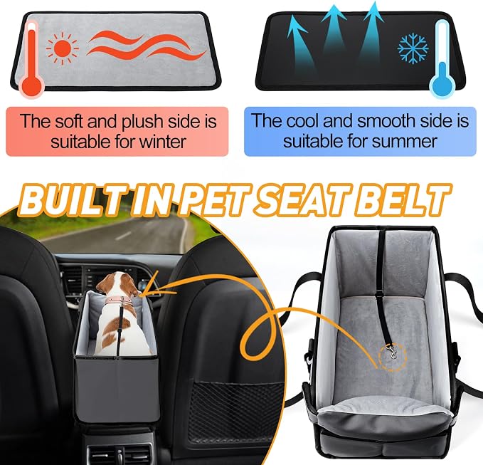 Portable Dog Car Seat for Small Dogs, Puppy Car Seat, Grey | Booster Seat With Safety Leash & Adjustable Straps Keeps Small Dogs Secure. Removable Washable Cushion. Fits Most Cars. - Image 6