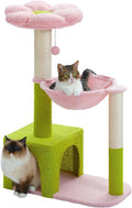 Flower Cat Tree with Large Metal Frame Hammock, 35" Cute Cat Tower with Sisal Scratching Posts for Small Indoor Cats, Cat Condo with Pink Top Perch for Kittens, Pink | Flower-shaped top perch, Metal frame hammock, Sisal scratching posts, Cozy pink cond... by MUTTROS
