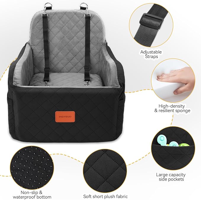 Dog Car Seat for Small & Medium Dogs, Detachable & Washable Booster Seat for Pets Up to 35lbs, Pet Travel Bed with Storage Pockets and Safety Belt (Black/Grey, Medium) - Image 4