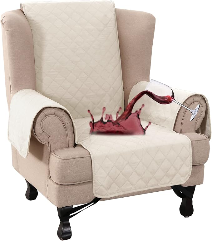 Turquoize 100% Waterproof Wing Chair Cover Wing Armchair Slipcovers Chair Couch Protector Triple Non-Slip Sofa Slipcover for Wing Chair Furniture Protector for Pets, Kids,Dog (Wing Chair, Ivory) by Turquoize