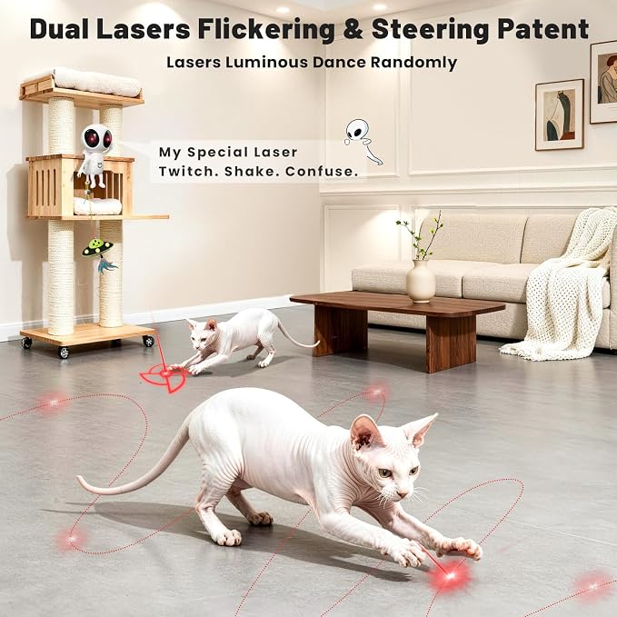 ORSDA Laser Cat Toys for Indoor Cats, 2 in 1 Interactive Automatic Dual Laser & Catnip UFO Dangler for Kitten Toys, Truly Random Trajectory Radar Motion-Activated, Rechargeable 4 Modes, Clamp Design - Image 3