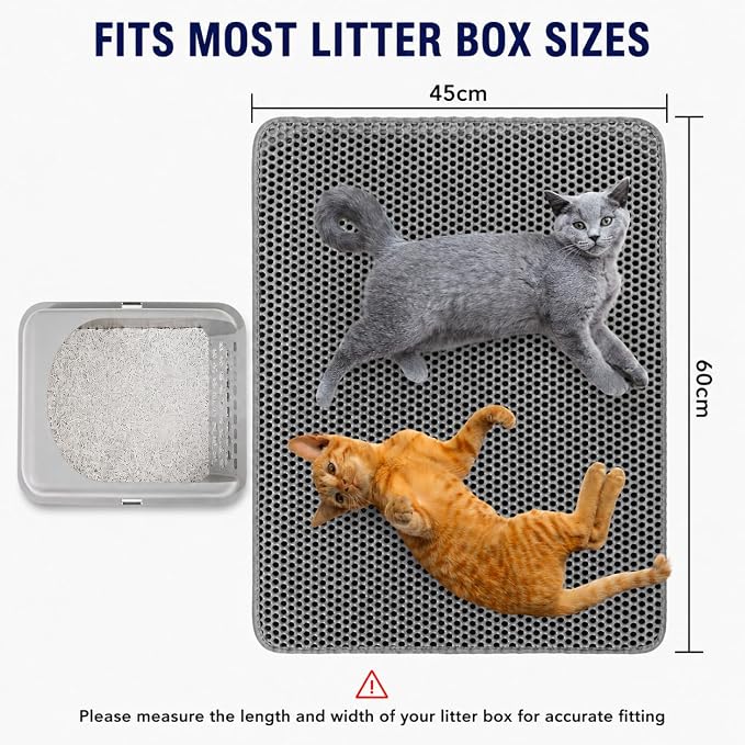 Cat Litter Mat 24 x 18 Inch, Double-Layer Honeycomb Litter Trapping Mat with Waterproof Leatherette Bottom, Urine-Resistant, Non-Slip, Easy to Clean, Gray - Image 5