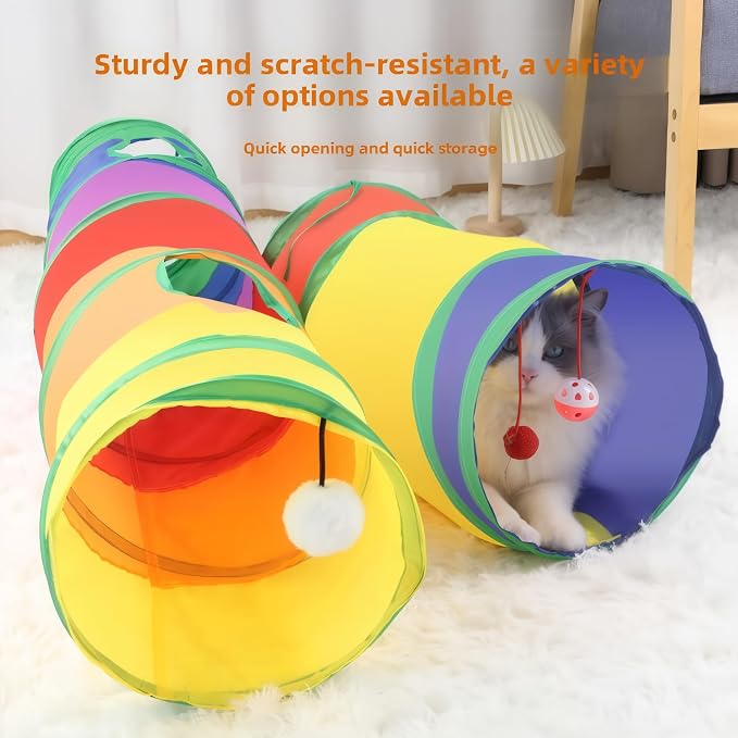 Rainbow Cat Tunnel | Collapsible, Interactive Play Toy, For Indoor Cats, Kittens, Rabbits & Puppies, Durable & Portable - Image 3