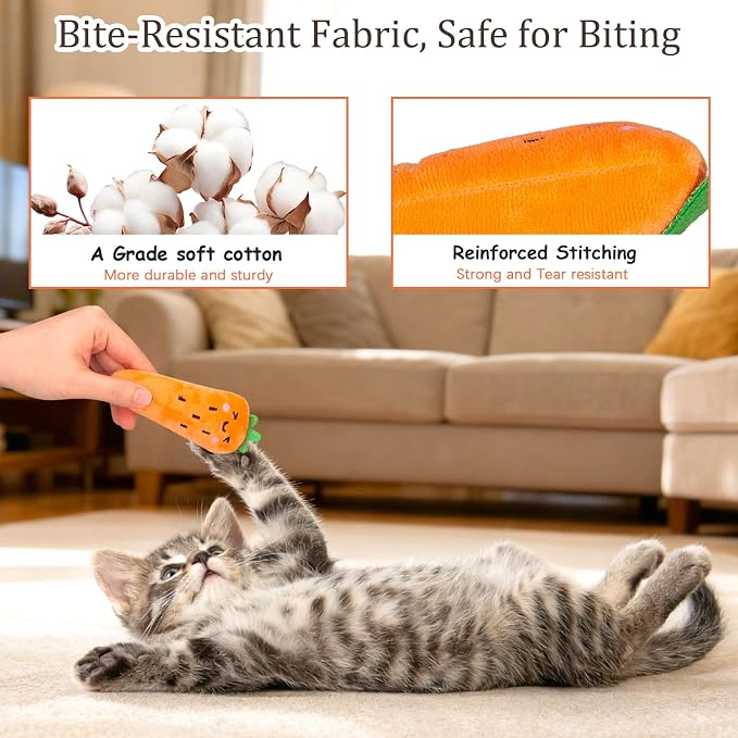 ETEKYER Catnip Cat Toys for Indoor Cats Kitten, 5 Pack, Vegetable Shape | Cat Nip Toys Soft and Durable, Interactive Kitty Kicker Chew Safe Teeth Cleaning Toy - Image 4