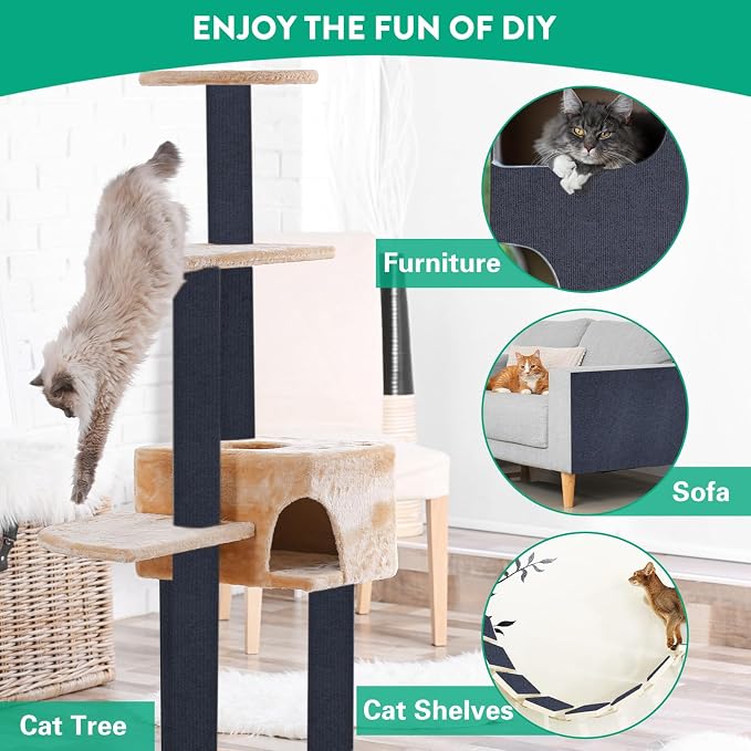 Trimmable Cat Scratcher Mat, Self-Adhesive Cat Scratching Carpet Pad Replacement for Cat Tree Shelves, Cat Steps and Posts, DIY Cat Scratch Couch Furniture Protector (Dark Blue, 39.4"x15.8") - Image 6