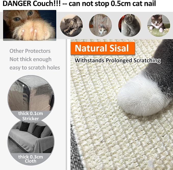 NATUYA Furniture Protectors from Cats-Cat Couch Protector Large Sisal Cat Scratching Mat-Protect Sofa Corner Cushion Chair (Sisal Armrest - Right) | Couch Protector,Large , Furniture Protectors, Sofa Corner Cushion - Image 5
