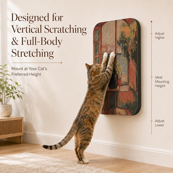 2 Pack Cat Wall Scratcher, Art Cat Scratching Board for Cats | Wall Mounted Cat Scratch Pad, Water-Based Ink, Hook&Loop Strips, Floor or Wall Use, 16.7x11x1 Inch, Window & Starry Night - Image 8