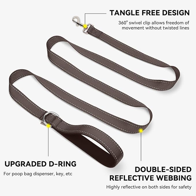 Joytale Reflective Dog Leash for Small Dogs, 5 FT x 3/4", Brown | Heavy Duty Nylon Webbing, Padded Handle for Comfort, Visible at Night, for Walking & Training - Image 5