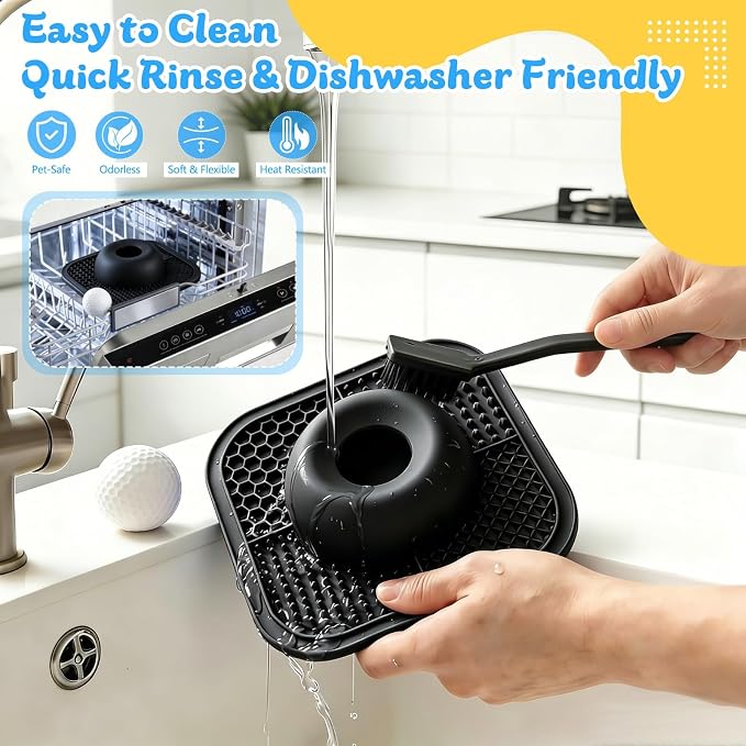 Slow Feeder Dog Bowls & Lick Mat for Liquid and Thick Treat, Anti-Slip Dog Lick Bowl with Interactive Rolling Ball, 5/6 Cup Pup Licking Toy for Large Medium Small Dogs and Cats Black - Image 6