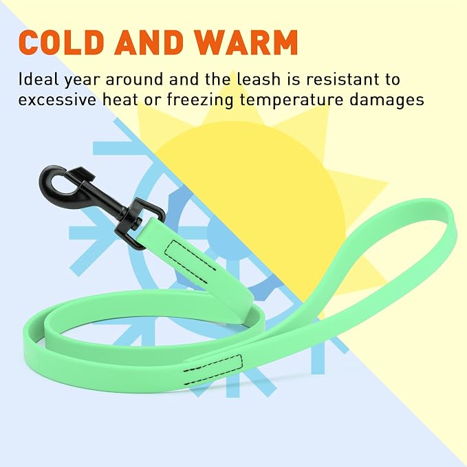 Dogline Biothane Waterproof Dog Leash Strong Coated Nylon Webbing with Black Hardware Odor-Proof Easy to Clean High Performance for Small or Large Dogs Made in USA 4 or 6 ft Lead, Sea Foam Green - Image 8