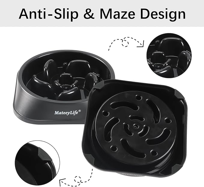 MateeyLife 1-Pack Slow Feeder Dog Bowls, 2 Cups, Dog Puzzle Feeder Bowl | Food-contact safe, dishwasher safe, non-slip base, maze design, for fast eaters, for dogs and cats, daily mealtimes - Image 4