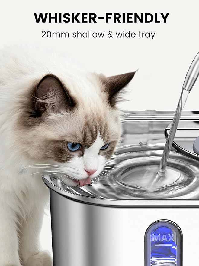 Stainless Steel Cat Water Fountain for Cats Indoor 3.2L 108oz BPA-Free S304 | 20dB Super quiet pump with 1.5m cable, Faucet style, 6-layer effective cat fountain filter, Metal cat Fountain for drinking - Image 2