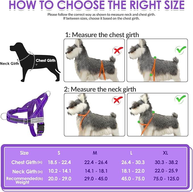SlowTon No Pull Dog Harness with Front Clip - Heavy Duty, Soft Padded | Neck & Chest Adjustable, Tactical Pet Vest and Leash Set for Large Medium Sized Dogs, for Easy Walk & Training, Purple M - Image 6