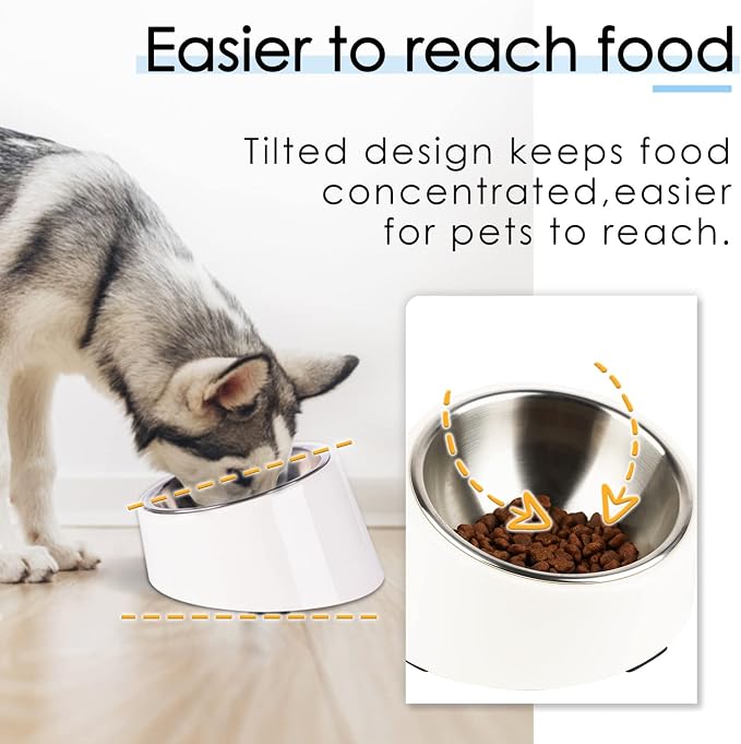 SUPERDESIGN Anti-Vomiting 15° Slanted Pet Bowl S/0.5 Cup White | 15° Tilted, Anti-Vomit & Neck Relief, Non-Slip Base, Detachable Stainless Steel Liner, Dishwasher Safe, for Cats & Dogs - Image 3