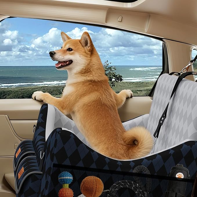 Dog Car Seat for Small/Medium Dogs up to 35lbs, 4-Pocket Storage Memory Foam Dog Booster Seat, Detachable Washable Pet Car Seat with Safety Belt, Outdoor & Indoor Use (Dark Blue/Black) - Image 5