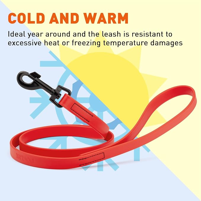 Dogline Biothane Waterproof Dog Leash Strong Coated Nylon Webbing with Black Hardware Odor-Proof Easy to Clean High Performance for Small or Large Dogs Made in USA 4 or 6 ft Lead, Cherry Red - Image 8