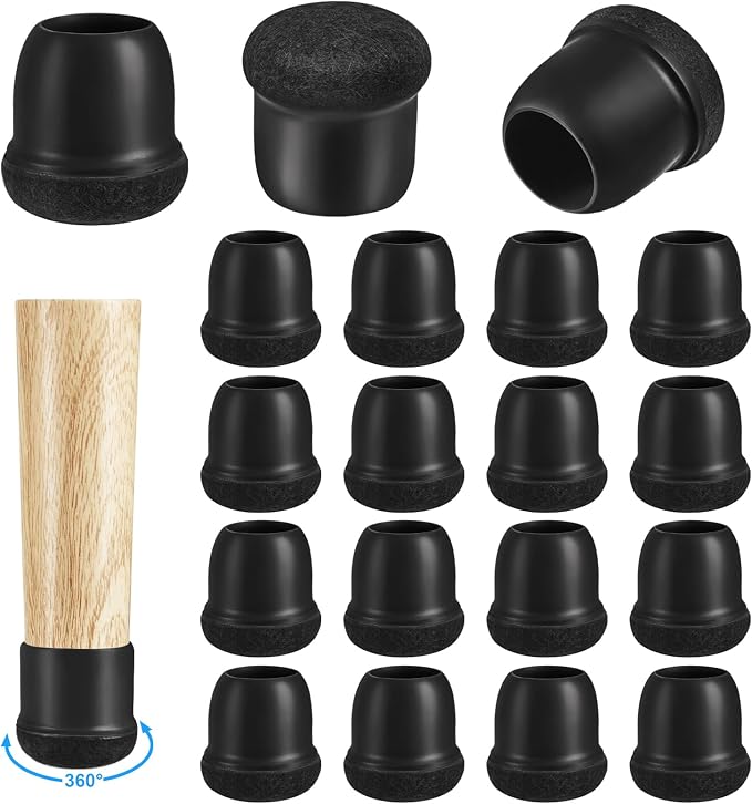 16 Pack Chair Leg Floor Protectors for Hardwood Floors, Round Rubber Furniture Sliders, 360°Felt Pad Bottom Wrapped Thickening Silicone Furniture Legs Caps Covers(Round,Black-M) by Yarehand