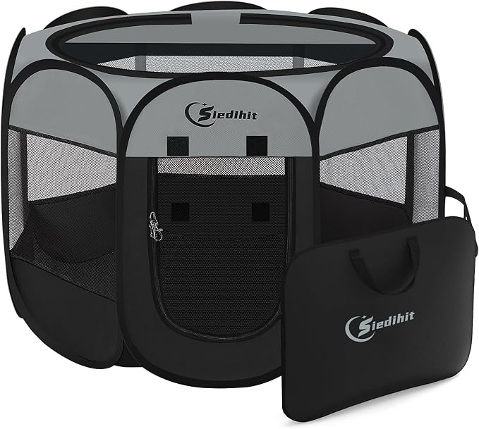 Siedihit Dog Cat Playpen, Puppy Pet Playpen Indoor for Dog Crate Tent | Cage Outdoor, Portable Pop Up Dogs Enclosure Kennel with Carrying Case for Dogs/Cats/Rabbits (Dark Grey, Medium) by Siedihit